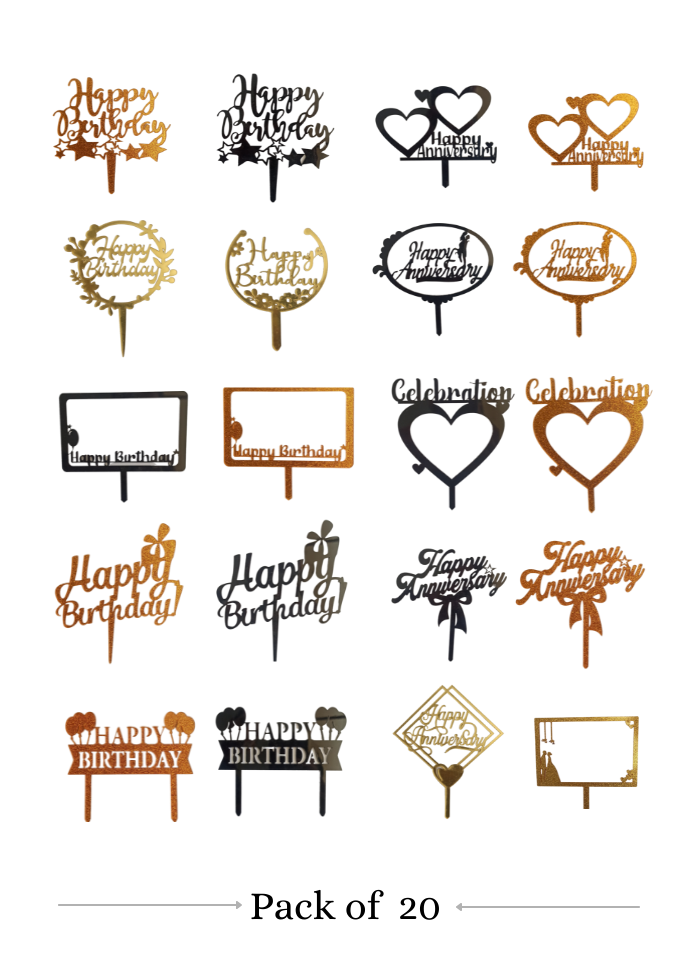 Happy Birthday and Anniversary Assorted color Acrylic Topper 5 inch Pack of 20