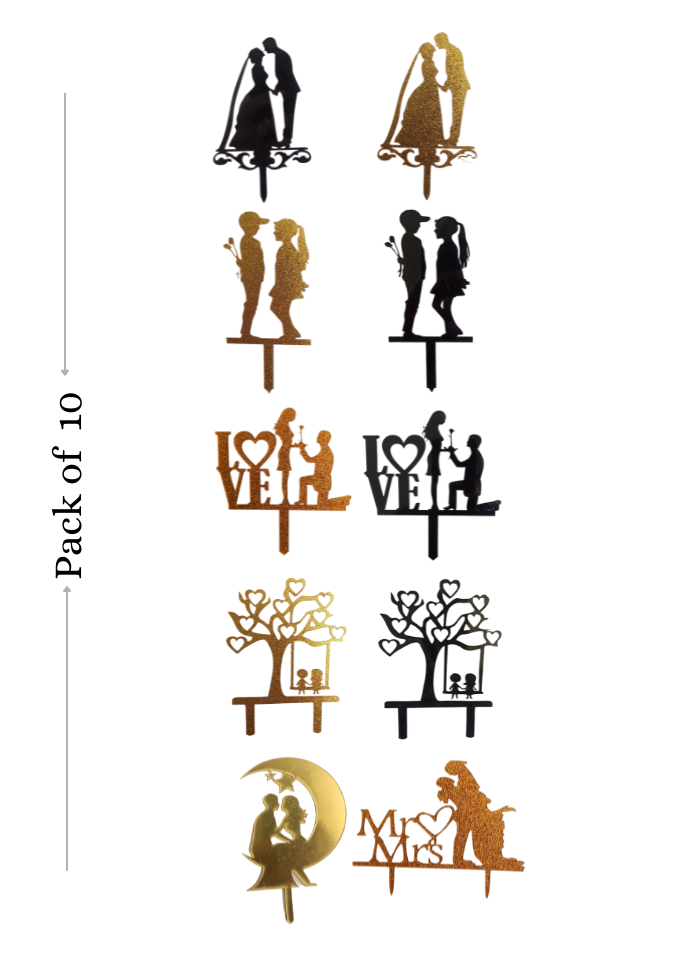 Romantic Toppers Assorted color Acrylic Topper 5 inch Pack of 10