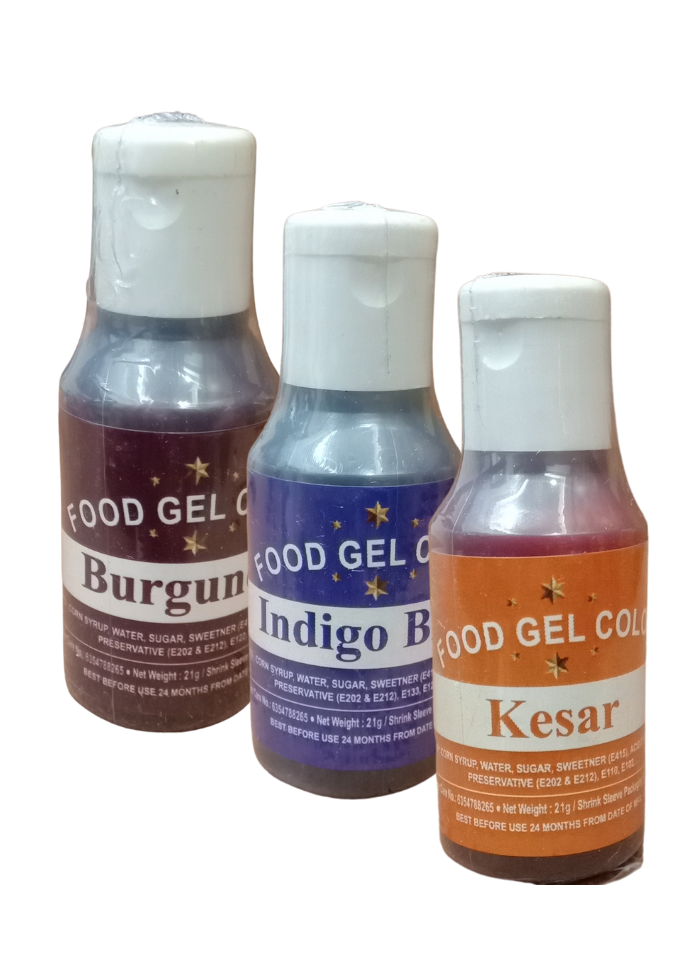 Food Gel Color Kesar Indigo Blue Burgundy pack of 3