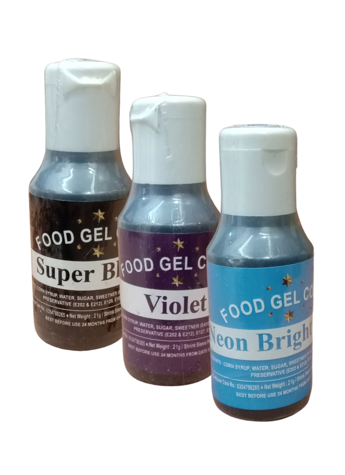 Food Gel Color Neon Bright Blue Violet Super Black pack of 3