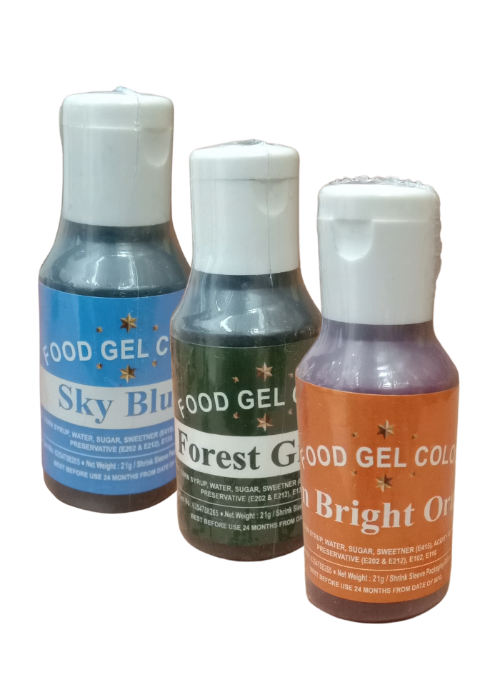 Food Gel Color Neon Bright Orange Forest Green Sky Blue pack of 3