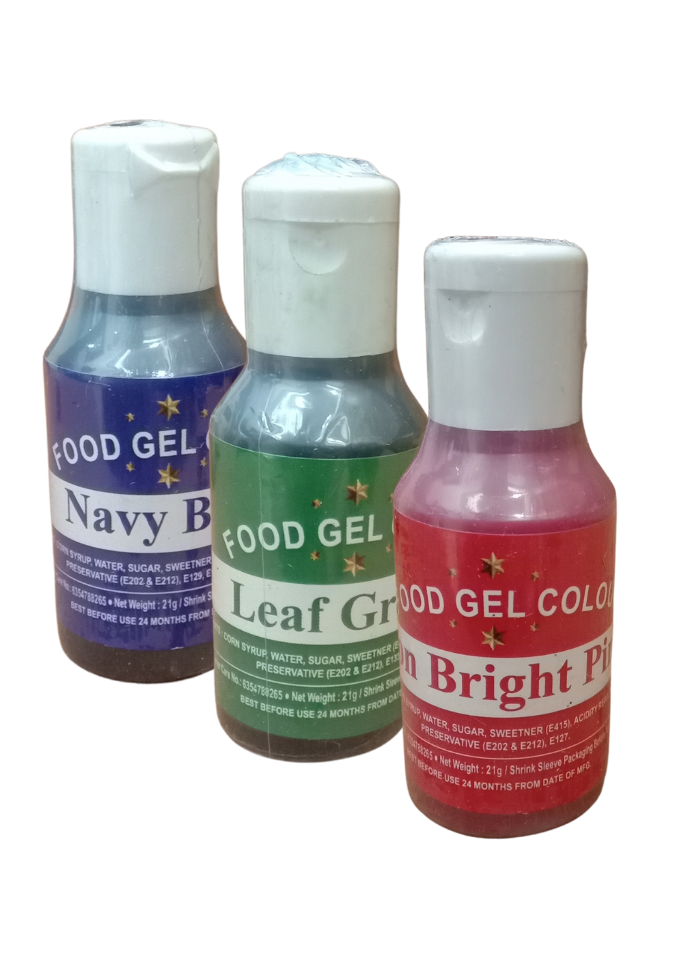 Food Gel Color Neon Bright Pink Leaf Green Navy Blue pack of 3