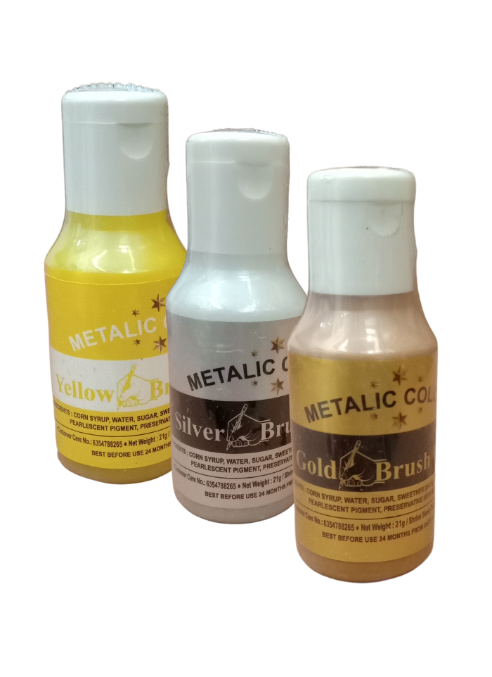 Metallic Food Color Gold Silver Yellow Brush Paint pack of 3