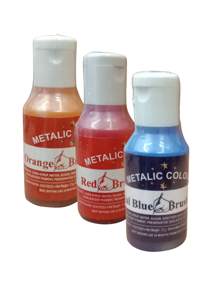 Metallic Food Color Royal Blue Red Orange Brush Paint pack of 3