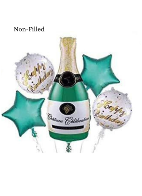 Champagne Bottle Happy Birthday 5 Piece Set Foil Balloon Green