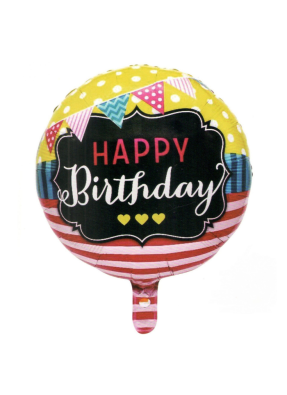 Happy Birthday Bunting Strip round foil balloon 18 inch pack of 1