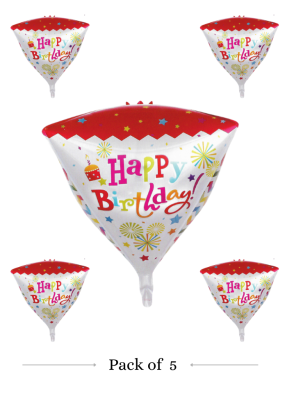 Happy birthday cone shape foil balloon pack of 5