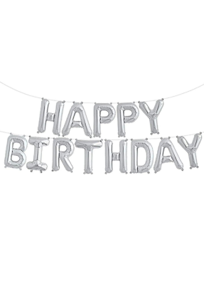 Happy Birthday Foil Balloon Set of all letters Silver pack of 1